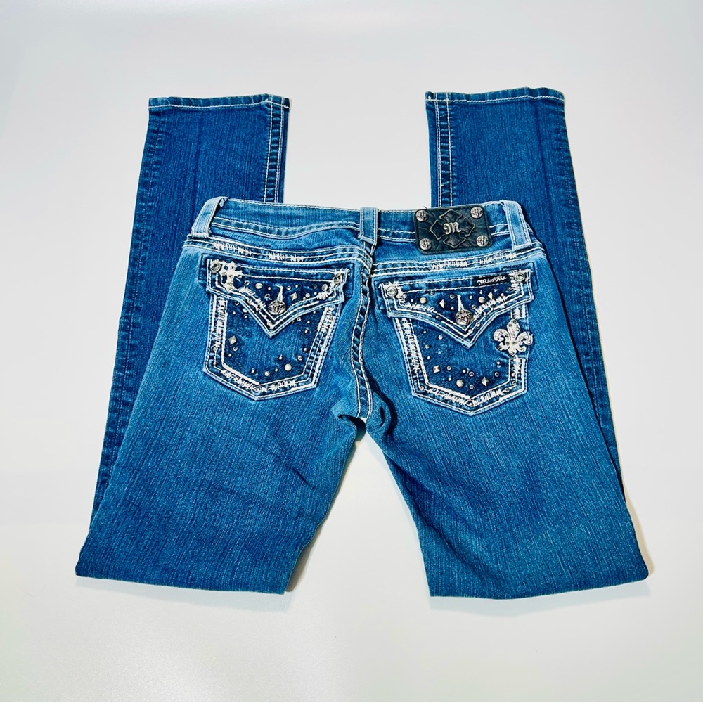 Miss Me jeans JE5685T2L straight leg jeans embellished pockets women Size 25